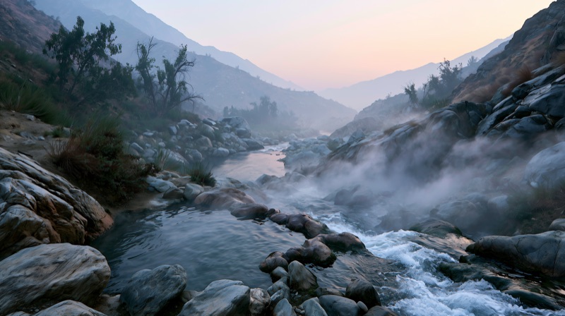 Steaming hot spring