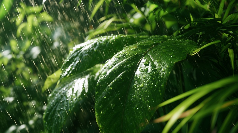 Rain through a green canopy