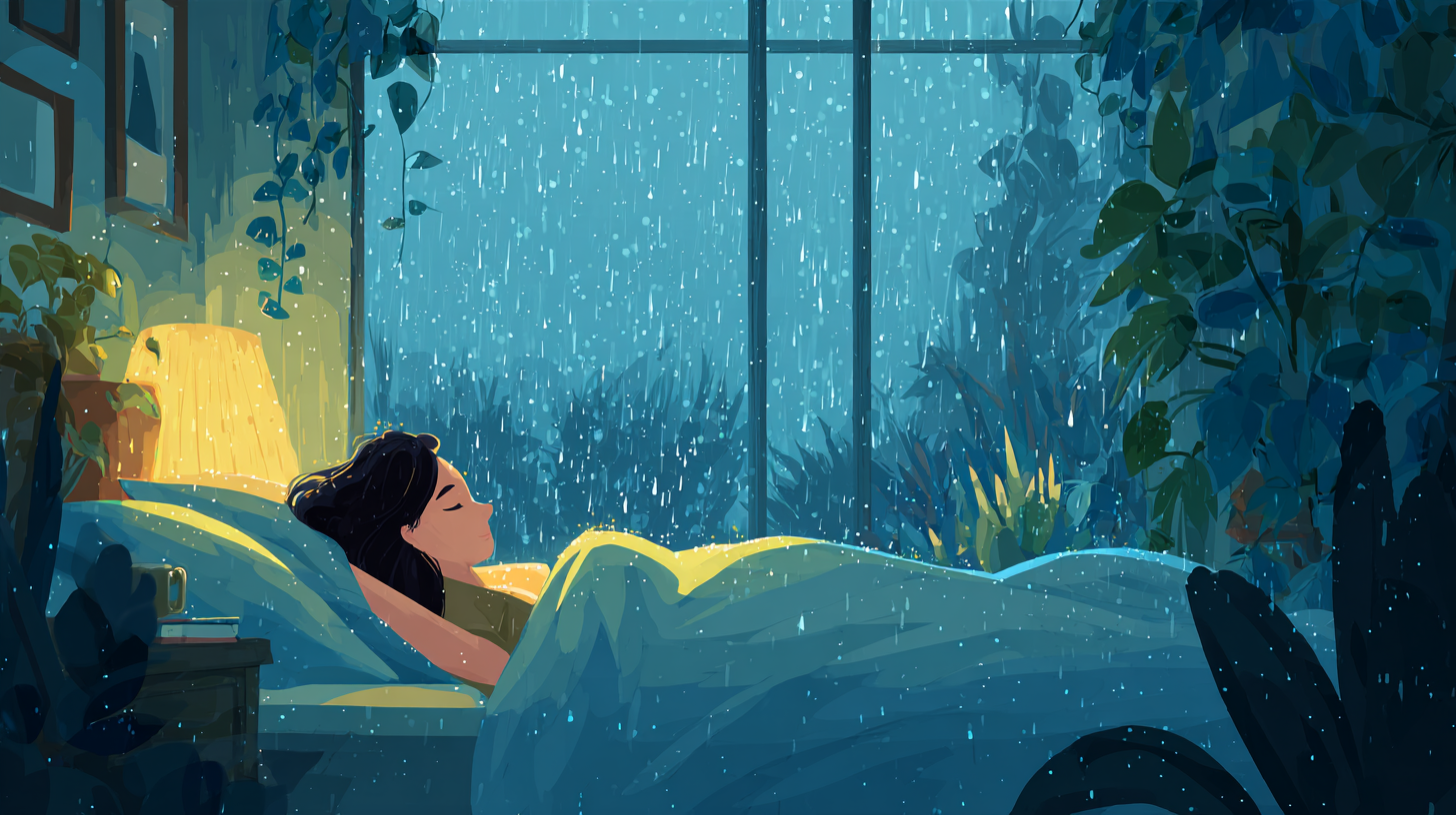Sleep mode: dark screen with soft ambient audio playing