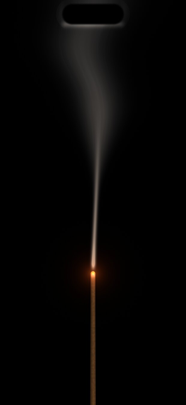 A session partway through, the stick burning down