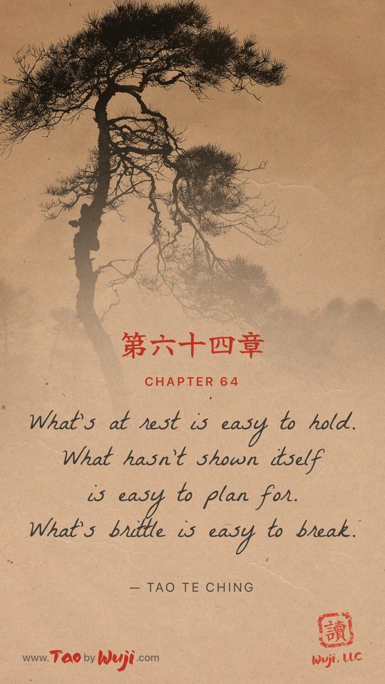 A shared card: lines from chapter sixty-four of the Tao Te Ching over one of the paintings