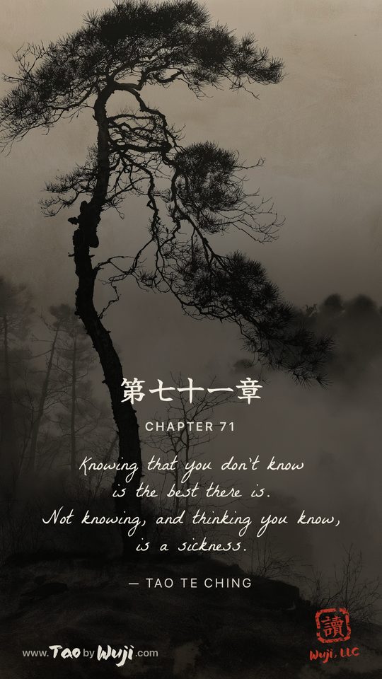 A shared card: lines from chapter seventy-one of the Tao Te Ching over one of the paintings