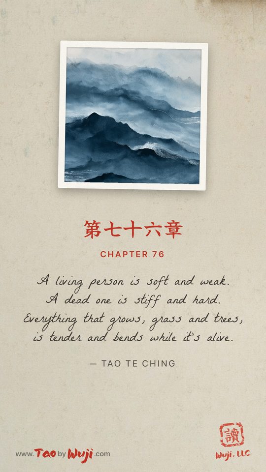 A shared card: lines from chapter seventy-six of the Tao Te Ching over one of the paintings