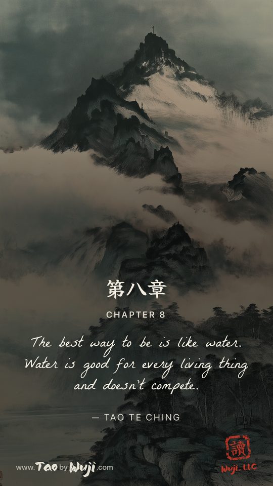 A shared card: lines from chapter eight of the Tao Te Ching over one of the paintings
