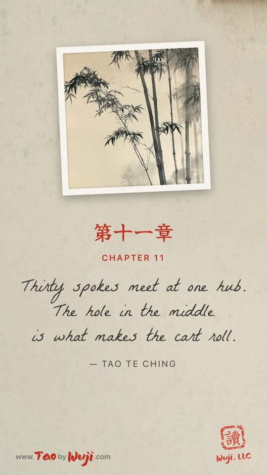 A shared card: lines from chapter eleven of the Tao Te Ching over one of the paintings
